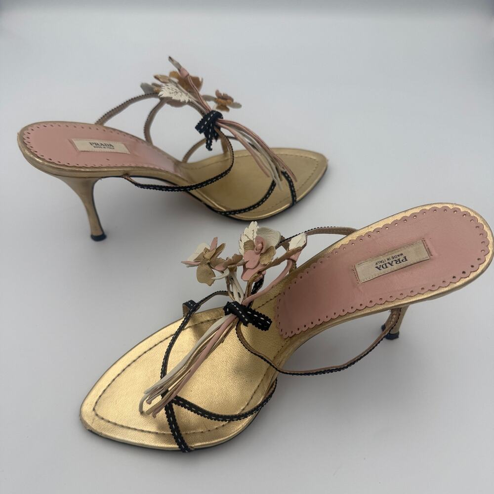 Rare Vintage Prada 2002 Flower Bouquet Gold Heels Neiman Marcus 95th Anniversary - Picture 4 of 7